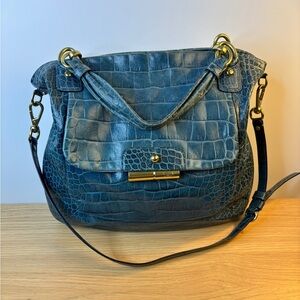Vintage Coach Kristin Dark‎ Teal Blue Crocodile-Embossed Large Women's Bag